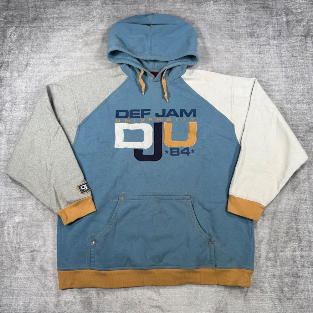 Def Jam University Sweatshirt Mens XL Blue Vintage Y2K Colorblock Hip Hop Hoodie